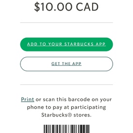 Starbucks Canadian 10 usd