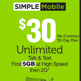 Simple Mobile Prepaid Card $30