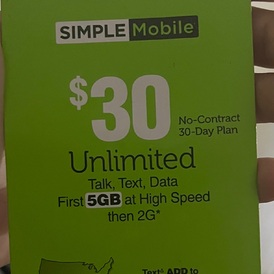 Simple mobile 30$ Usa