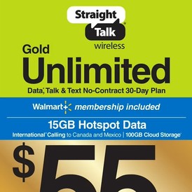 Straight Talk $55 Unl Card W/walmart+