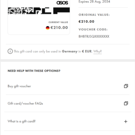 ASOS Germany Gift Card 210 EUR